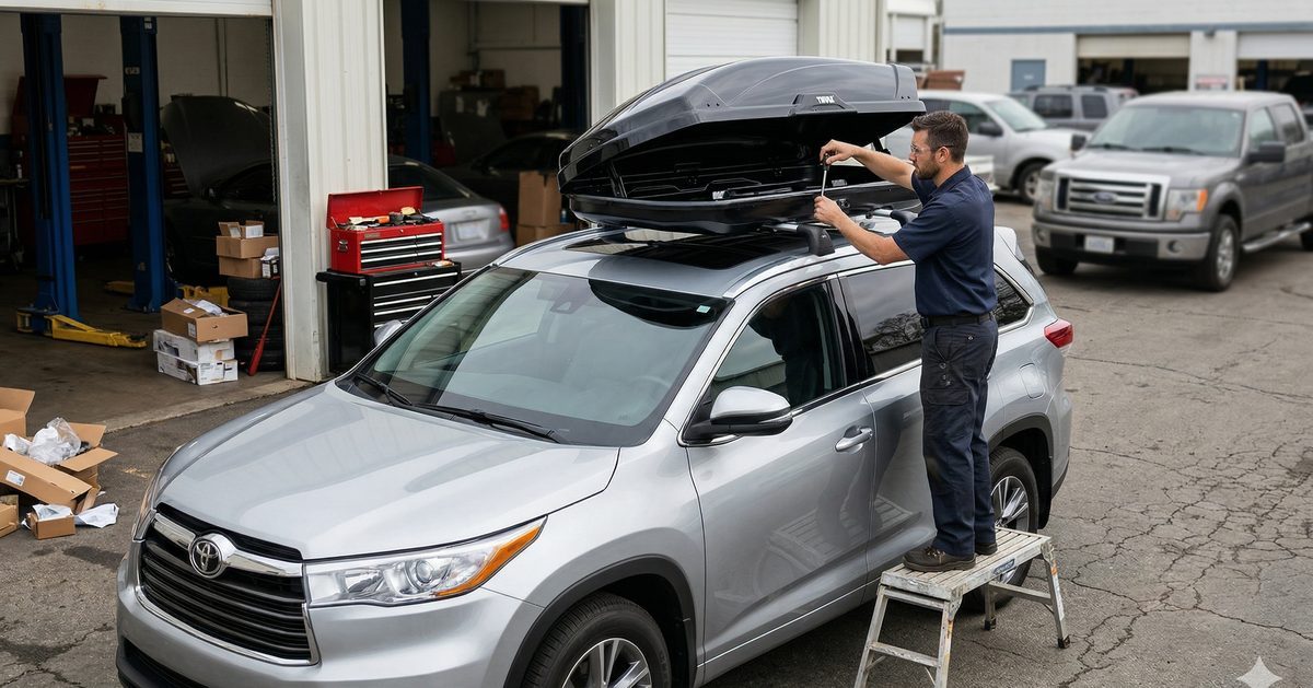 Professional cargo box installation on Toyota Highlander